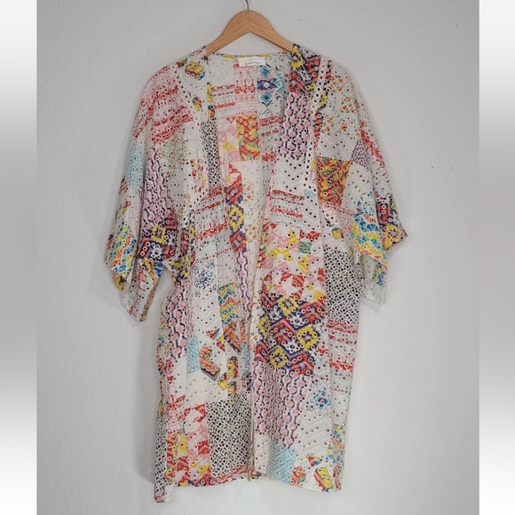 Anthropologie Rayne Patchwork Eyelet Kimono Multicolor One Size Womens - Picture 1 of 7